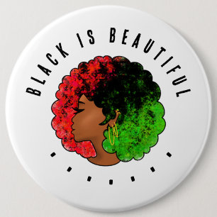 Panafrikanisches schwarzes Mädchen Frau rot grün S Button