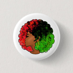 Panafrikanisches schwarzes Mädchen Frau rot grün S Button