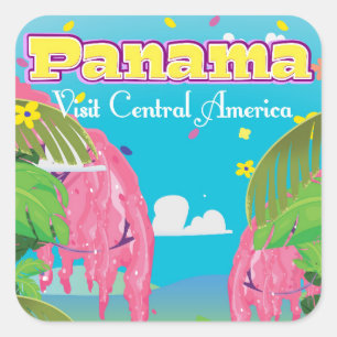 Panama Cartoon Travel Print. Quadratischer Aufkleber