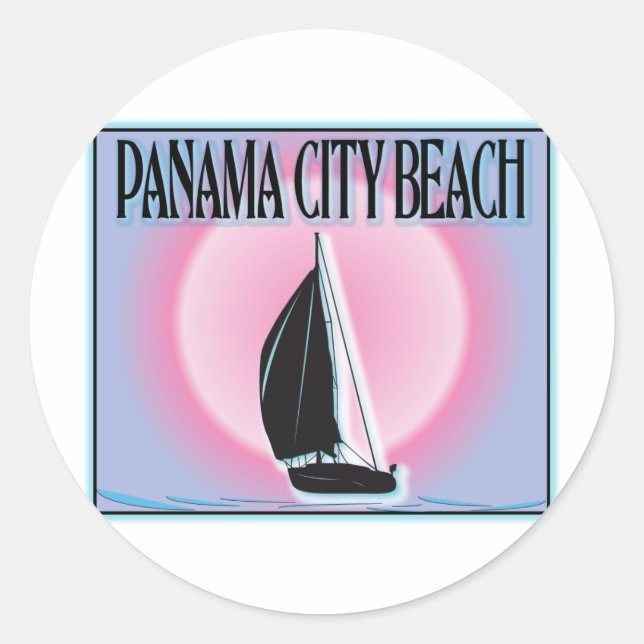 Panama City Beach Airbrushed Look Boat Sunset Runder Aufkleber (Vorderseite)