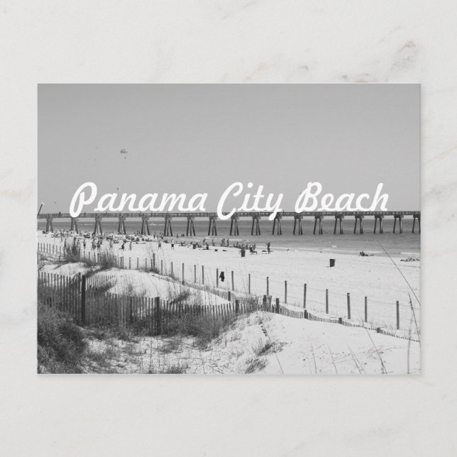 Panama City Beach, FL Pier & Beach Black & White Postkarte (Vorderseite)