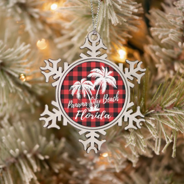 Panama City Beach Florida Palm Tree Beach Schneeflocken Zinn-Ornament (Baum)