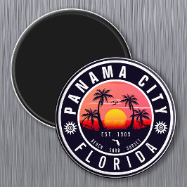 Panama City Beach Florida Retro Sunset Palm Tree Magnet