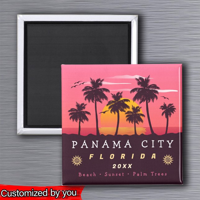 Panama City Florida Retro Sunset Palm Baum 1960er Magnet (Von Creator hochgeladen)