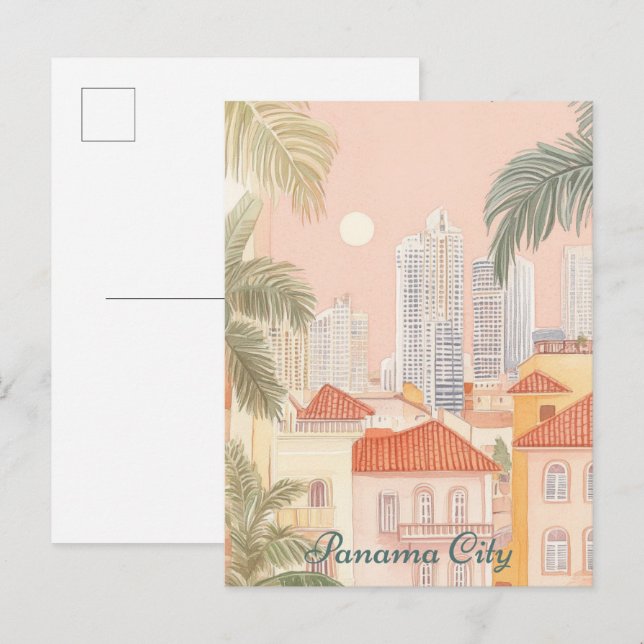 Panama City Gouache Paint Illustration Travel Postkarte (Vorne/Hinten)