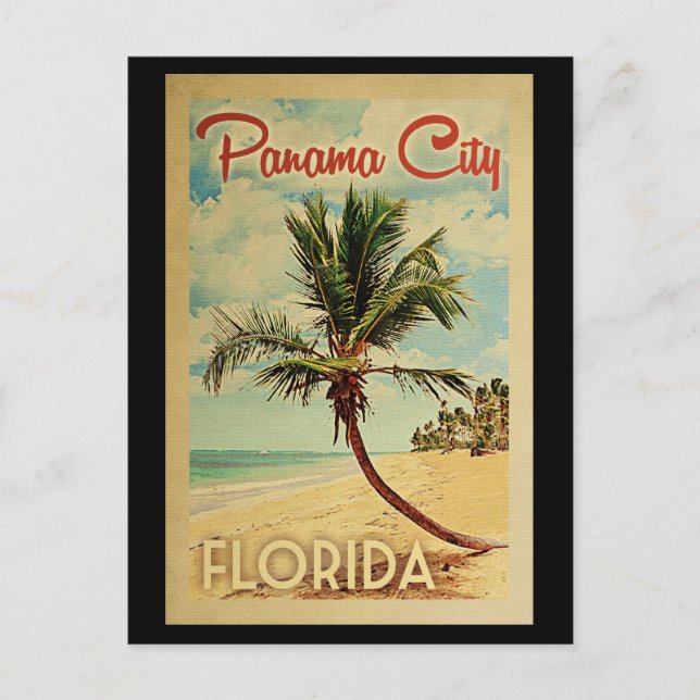 Panama City Palm Tree Vintage Travel Postkarte (Vorderseite)