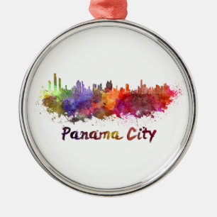 Panama City skyline im Watercolor Silbernes Ornament