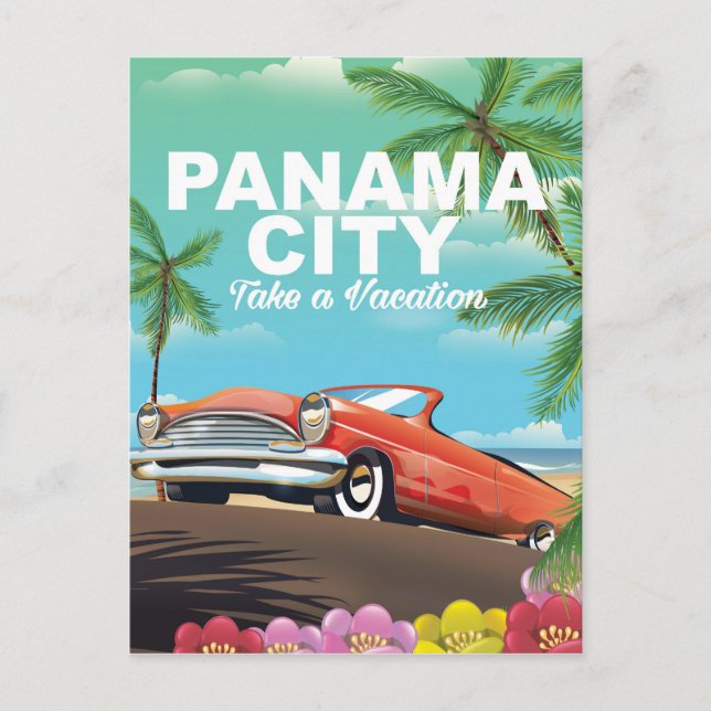Panama City Vintage Reiseplakat Postkarte (Vorderseite)