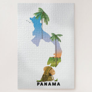 Panama-Karte Illustrierter Reiseplakat-Druck.