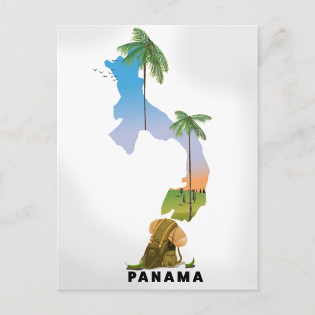 Panama Karte Illustriertes Reiseplakat drucken. (Vorderseite)