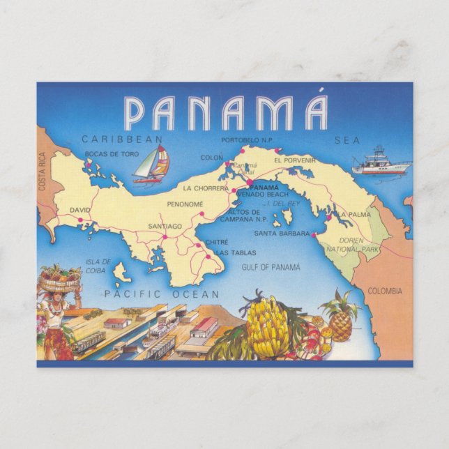 Panama Karte Postkarte (Vorderseite)