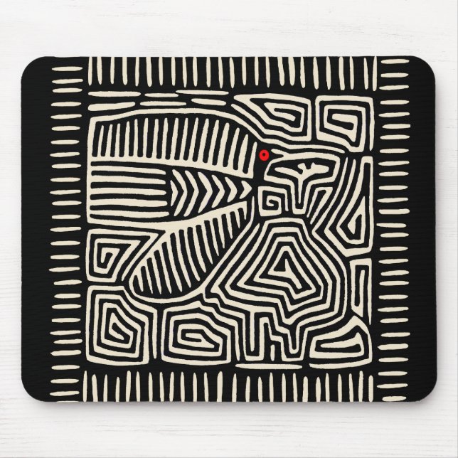 Panama Kuna Indian Mola Pajaro - Schwarz-weiß Mousepad (Vorne)