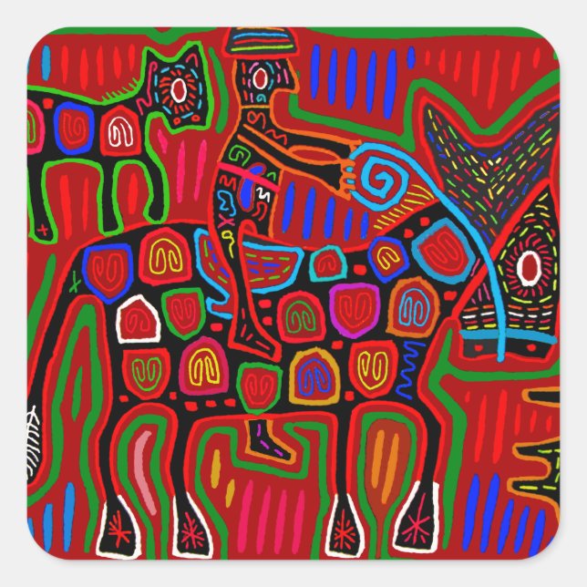 Panama Mola - Rettet einen Pferdeschlitten Quadratischer Aufkleber (Vorderseite)