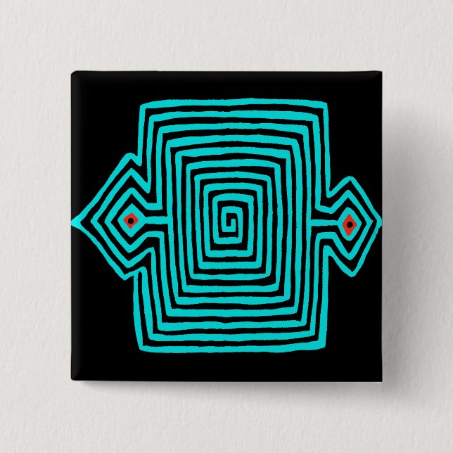 Panama Mola Tortoise - Blau Schwarz Button (Vorderseite)