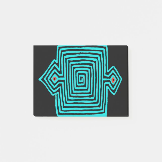 Panama Mola Tortoise - Blau Schwarz Post-it Klebezettel (Vorderseite)