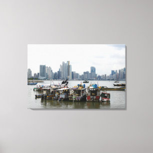 Panama-Stadt Skyline mit Fischerbooten Leinwanddruck