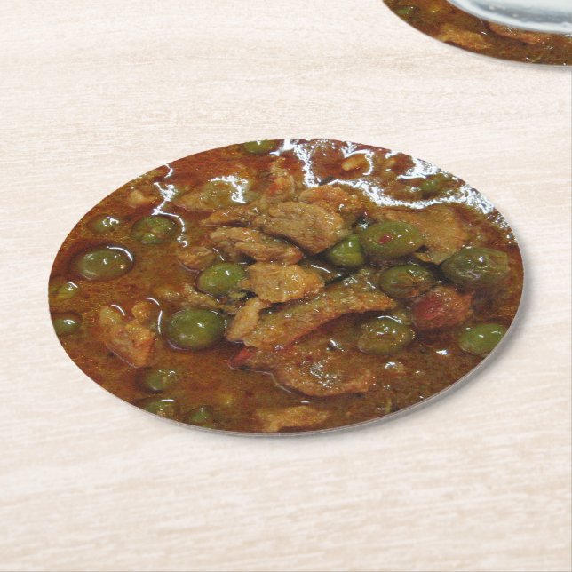 Panang Thai Curry [พ ะ น ง] ... Thailand Street Fo Runder Pappuntersetzer (Angewinkelt)