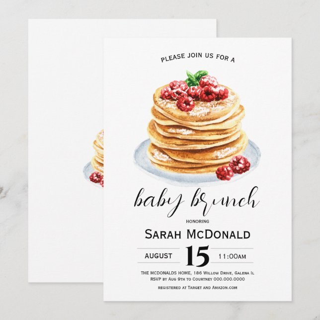 Pancake Baby Brunch Einladung (Vorne/Hinten)