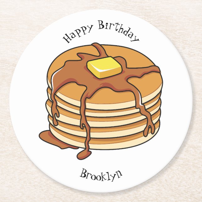 Pancake Cartoon Runder Pappuntersetzer (Vorderseite)