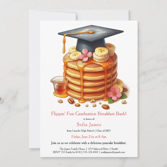 Pancake Graduation Breakfast Celebration Einladung (Vorderseite)
