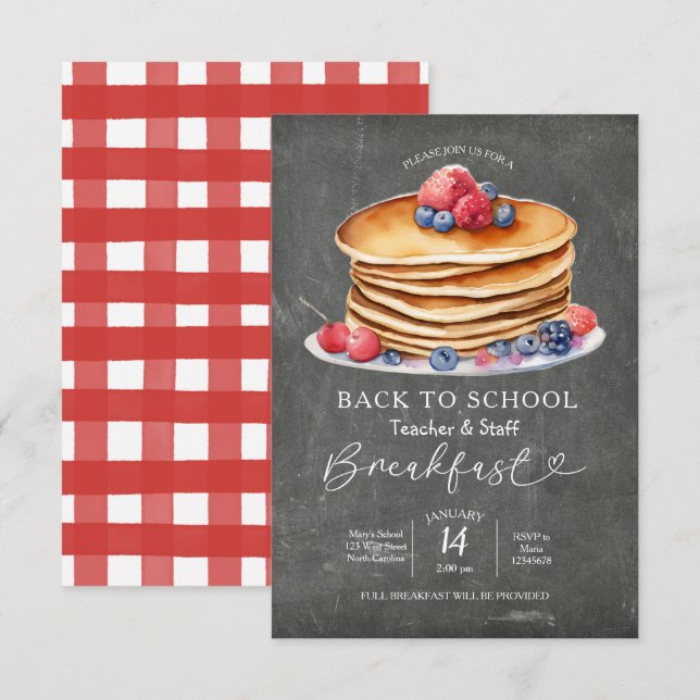 Pancake Retour À L'École Petit Déjeuner Invitation (Devant / Derrière)