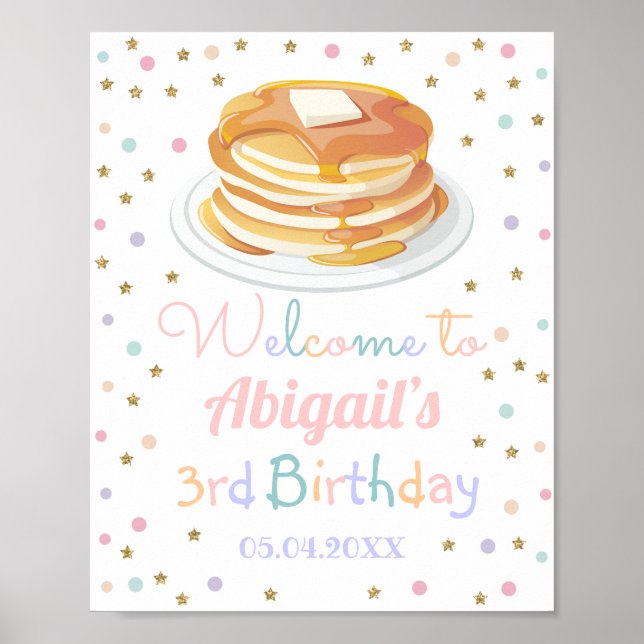 Pancakes and Pajamas Glitter Dot Birthday Welcome Poster (Vorne)