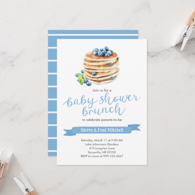 Pancakes Baby Dusche Brunch Einladung (Vorderseite/Rückseite Beispiel)