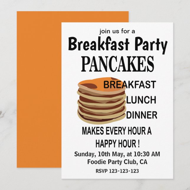 Pancakes Breakfast Pancake Party Einladung (Vorne/Hinten)