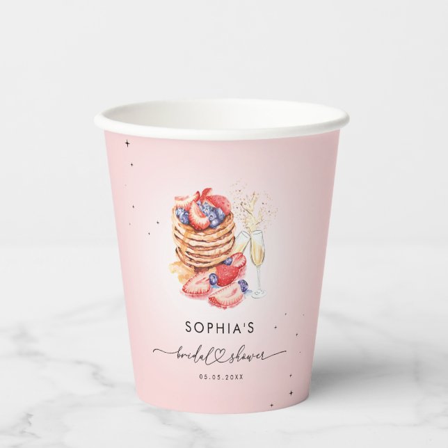 Pancakes Brunch & Bubbly Pink Brautparty Pappbecher (Vorderseite)