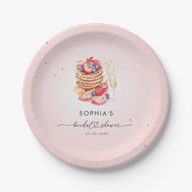 Pancakes Brunch & Bubbly Pink Brautparty Pappteller (Vorderseite)