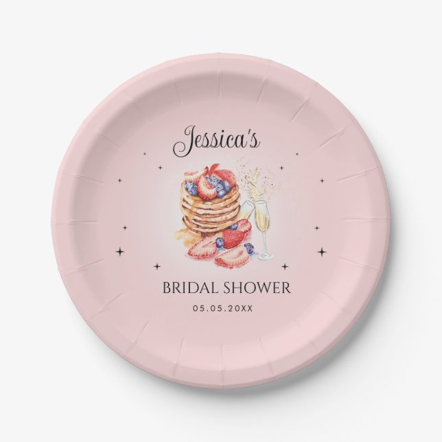 Pancakes Bubbly Brunch Blush Pink Brautparty Pappteller (Vorderseite)