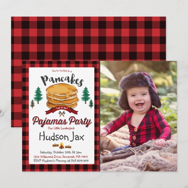 Pancakes Et Pajamas Invitation Plaid (Devant / Derrière)