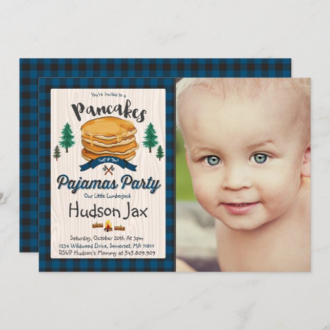 Pancakes Et Pajamas Invitation Plaid (Devant / Derrière)