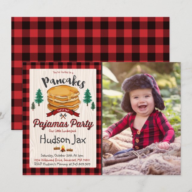 Pancakes Et Pajamas Invitation Plaid (Devant / Derrière)