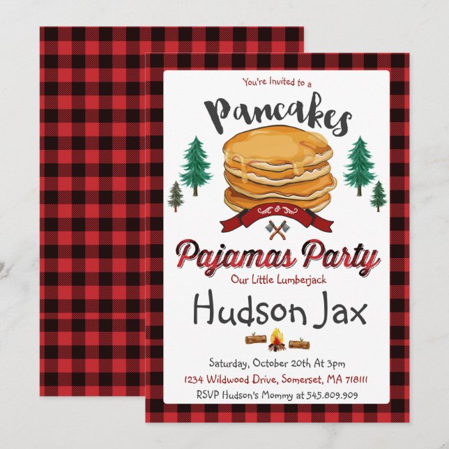 Pancakes Et Pyjamas Anniversaire Invitation Plaid (Devant / Derrière)