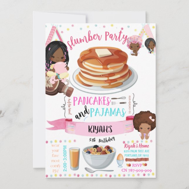 Pancakes et pyjamas Carte d'invitation pour l'anni (Devant)