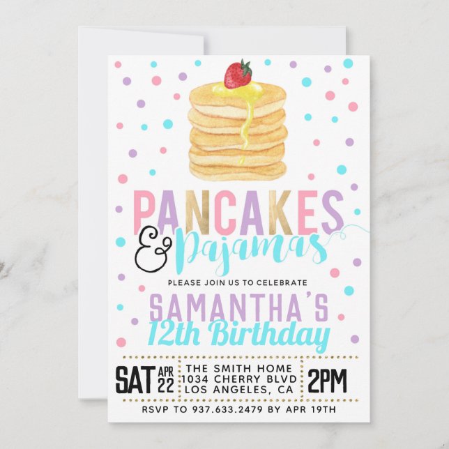 Pancakes et pyjamas Invitation d'anniversaire (Devant)