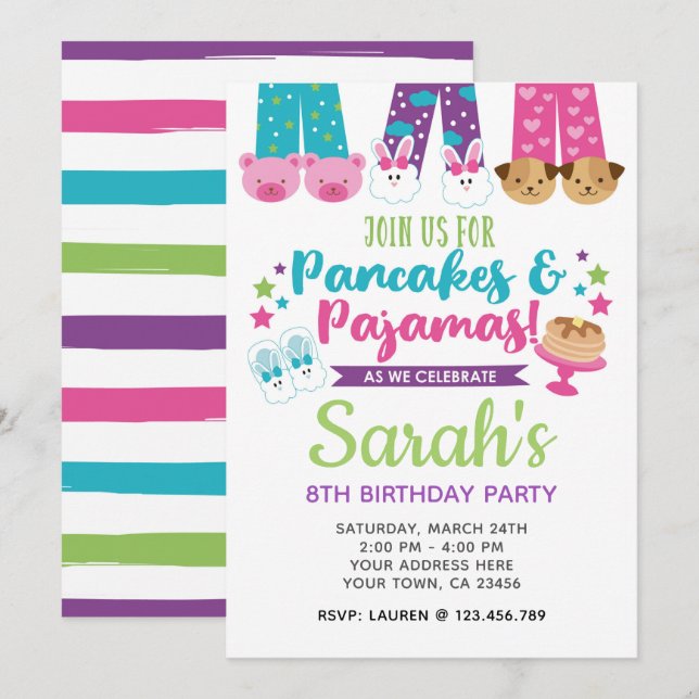 Pancakes et pyjamas Invitation d'anniversaire (Devant / Derrière)