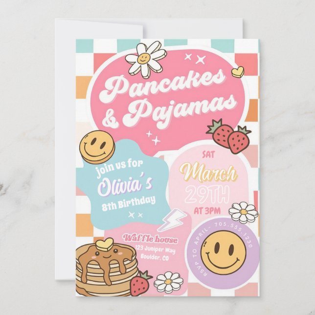 Pancakes et pyjamas Invitation de fête d'anniversa (Devant)