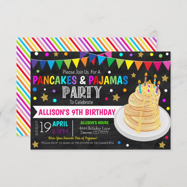 Pancakes et pyjamas Invitation de la fête (Devant / Derrière)