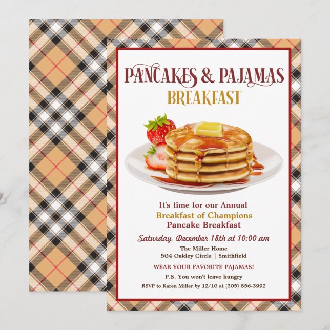 Pancakes et pyjamas Petit déjeuner Invitation (Devant / Derrière)