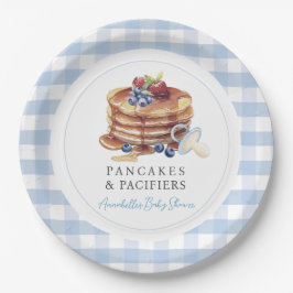 Pancakes & Pacifiers Blue Gingham Boy Baby Shower Pappteller