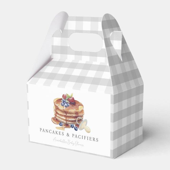 Pancakes & Pacifiers Gray Gingham Baby Shower Geschenkschachtel (Vorderseite)