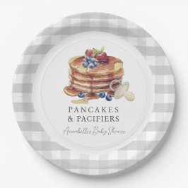 Pancakes & Pacifiers Gray Gingham Baby Shower Pappteller