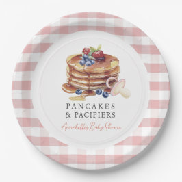 Pancakes & Pacifiers Pink Gingham Boy Baby Shower Pappteller
