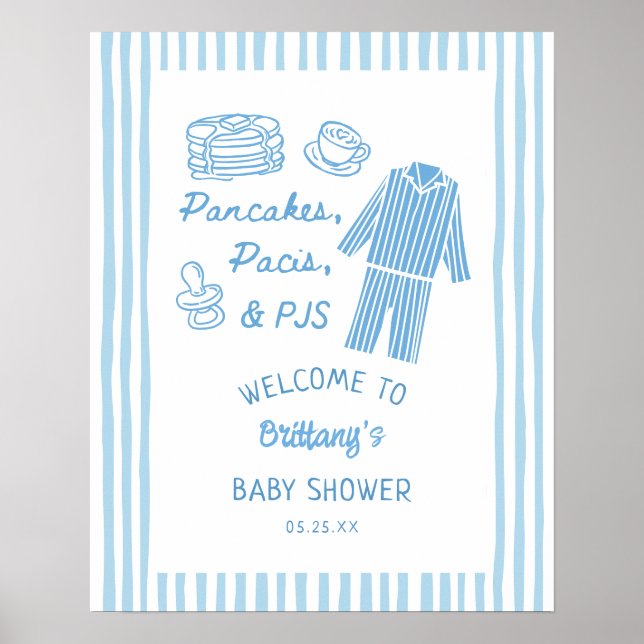 Pancakes, Pacis & PJs Boy Baby Shower Welcome  Poster (Vorne)