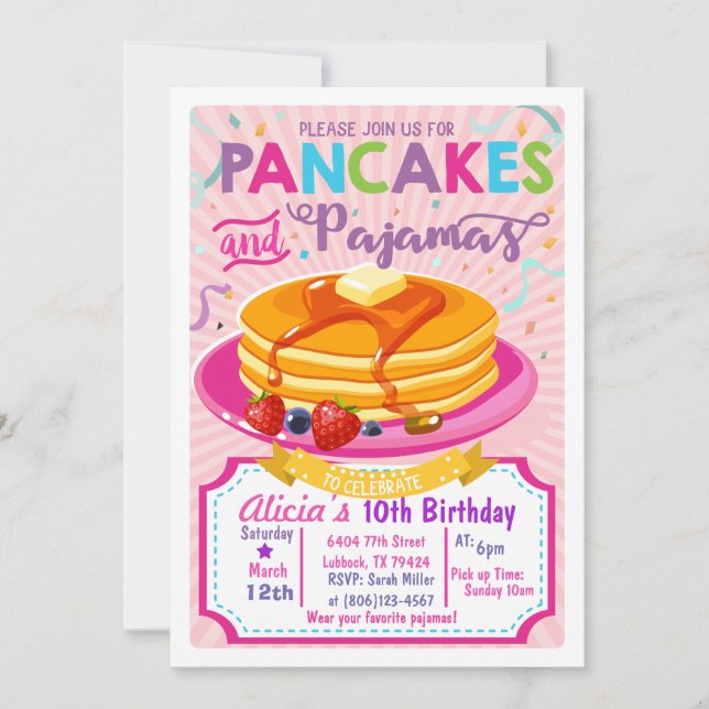 Pancakes Pajamas Anniversaire invitation Fête des  (Devant)