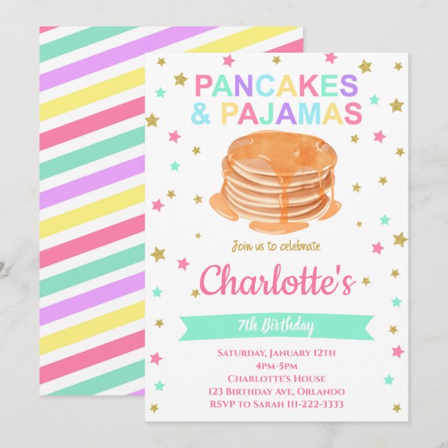 Pancakes Pajamas Invitation de fête d'anniversaire (Devant / Derrière)