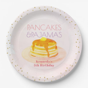 Pancakes & Pajamas Pink Gold Geburtstagspapier Pla Pappteller