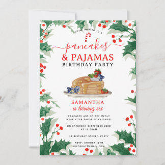 Pancakes Pajamas PJ's Girl Christmas Birthday Einladung